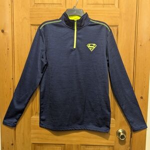 Superman DC Comics 1/4 Zip Pullover Small Blue Yellow Logo Outdoor Activewear